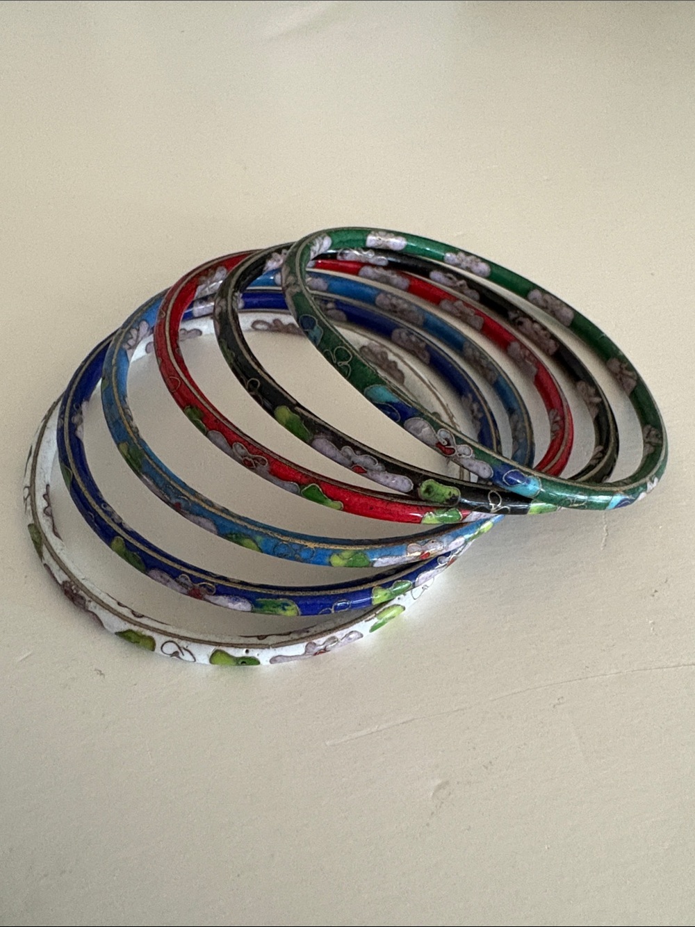Vintage Cloisonné Bangle Bracelet Set of 6
